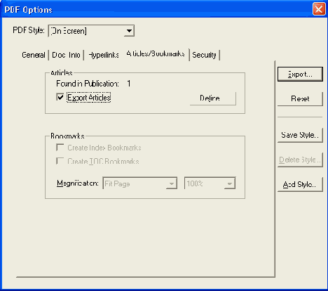  Articles/Bookmarks   PDF Options